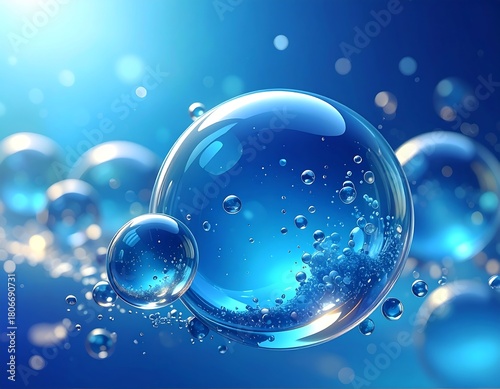Abstract blue background with translucent spheres creating a sense of serenity
