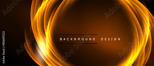 Abstract golden layers create dynamic circular design. Warm tones dominate, offering elegant backdrop. Text reads background design.