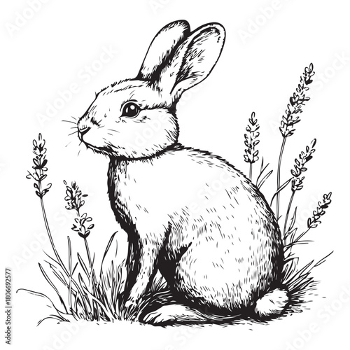 Hare, rabbit, sketch. Vintage retro print, wild hare, farm rabbit sketch ink pencil style drawing, linear drawing, engrave old school. Sketch artwork silhouette wild hare, farm rabbit. Illustration