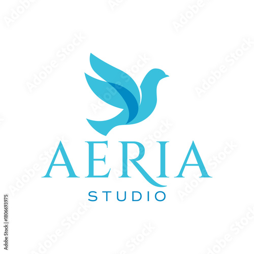 Elegant abstract blue bird formed with flowing layered shapes, creating a modern and uplifting logo ideal for creative, wellness, tech, or studio branding. Editable Vector File

