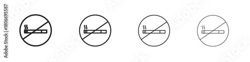 Smoking ban icons. Simple solid style. thin stroke line icons