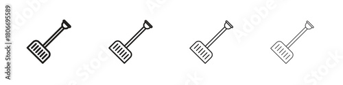 Snow shovel icons. Simple solid style. thin stroke line icons