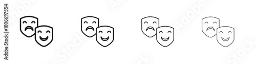 Theater masks icons. Simple solid style. thin stroke line icons