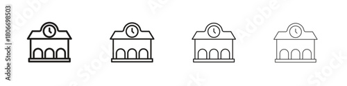 Train station building icons. Simple solid style. thin stroke line icons