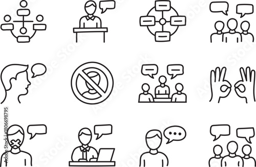 Communication Interaction Icons Set – Dialogue Expression Messaging Symbol Collection