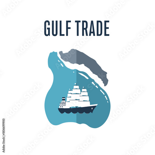 Gulf Trade Sailing Ship and Coast Map Logo