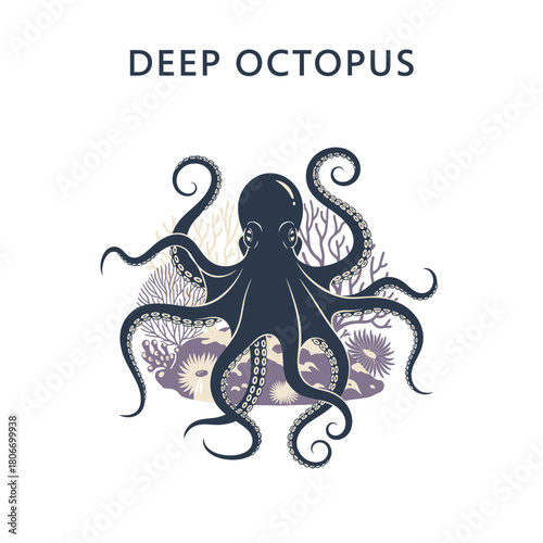 Deep Sea Octopus and Coral Reef Illustration