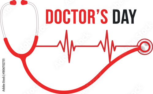 Stethoscope with heartbeat line for doctors day isolated on white background