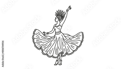 Rio Carnival Samba Dancer Continuous Line Art - Brazilian Festival Minimalist One Single Line Outline Vector Illustration of Dancing Woman