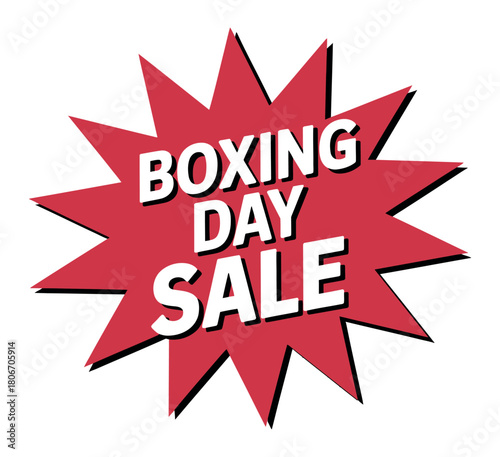 A red starburst graphic announces a Boxing Day sale with bold white text.