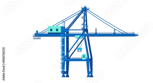 Blue illustration of a port container crane no background