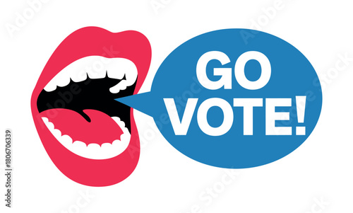 A mouth opens wide with a speech bubble saying 'GO VOTE!'