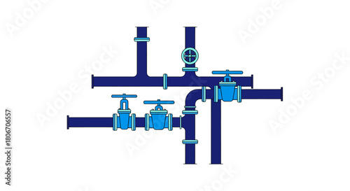 Schematic illustration of interconnected plumbing pipes and valves No Background