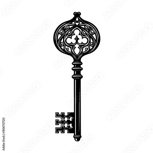 Ornate Skeleton Key Illustration Vintage Lock Access Concept Symbol