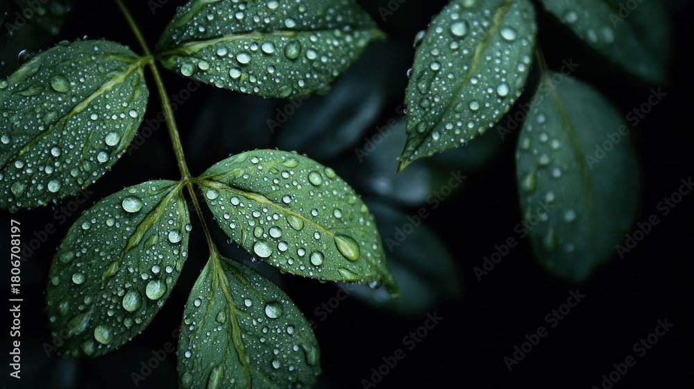 Fototapeta premium Dewy green leaves