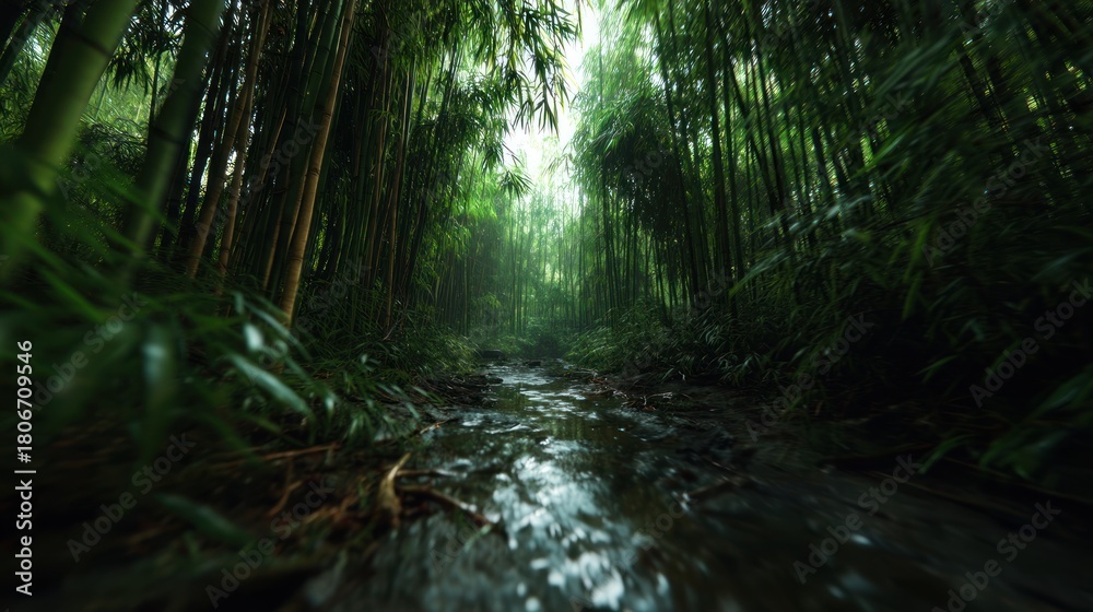 Fototapeta premium Bamboo forest stream path