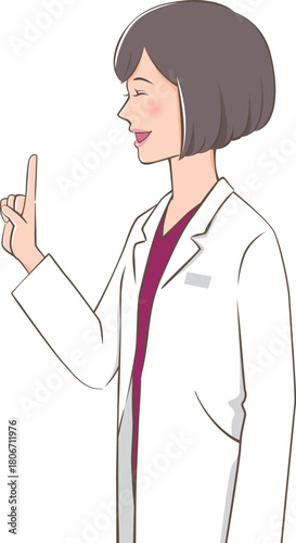 白衣を着た若い女性が横向き