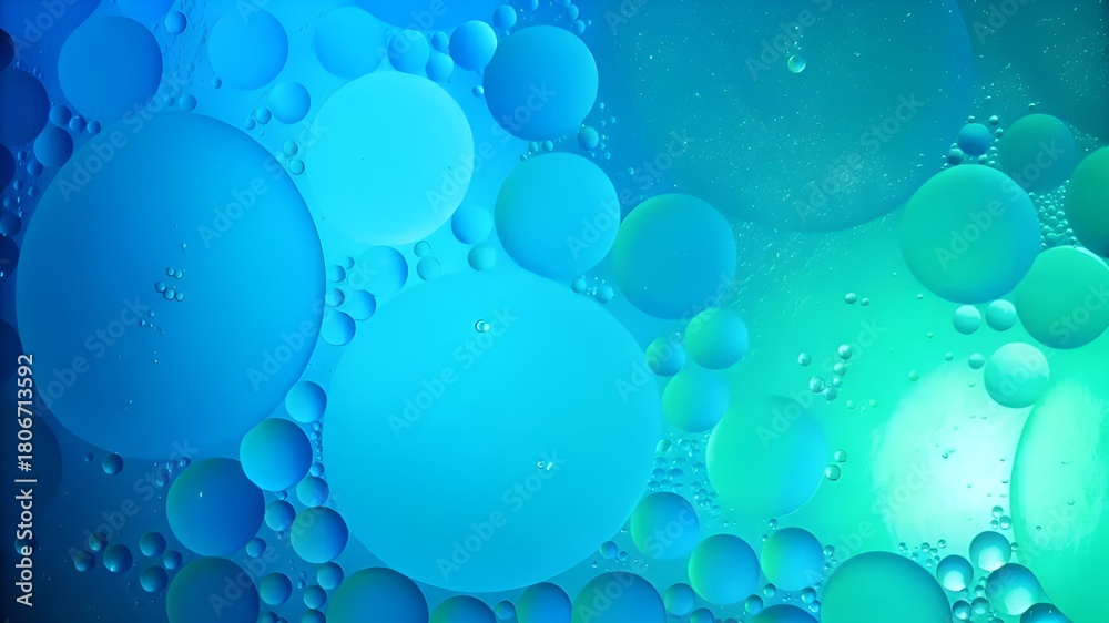Obraz premium Abstract Blue Green Oil Bubbles Creating Fluid Circles And Oceanic Light Texture For Imagery