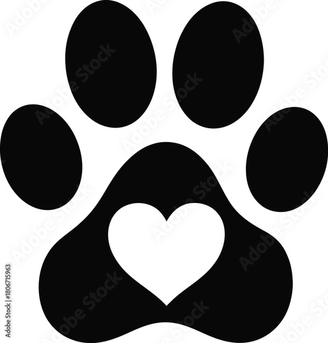 Animal paw print with heart icon symbolizing pet love and care