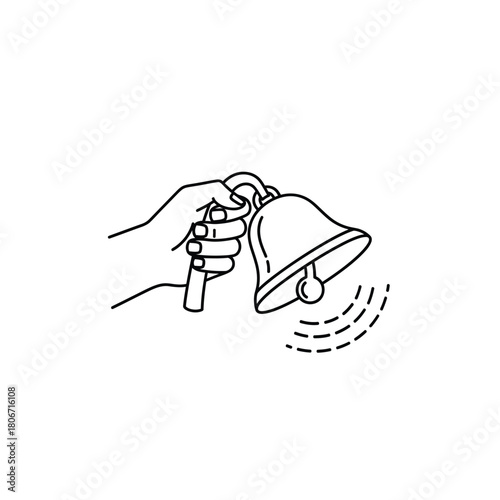 Hand ringing handheld bell icon vector illustration
