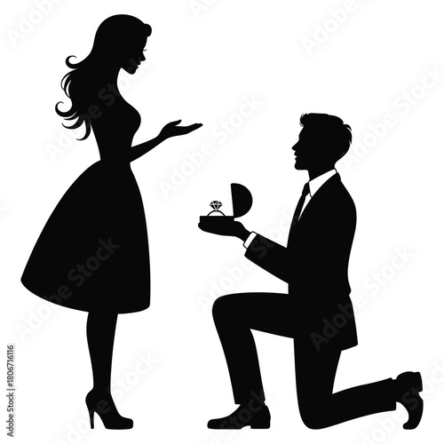 Man proposing with diamond ring to woman proposal silhouette