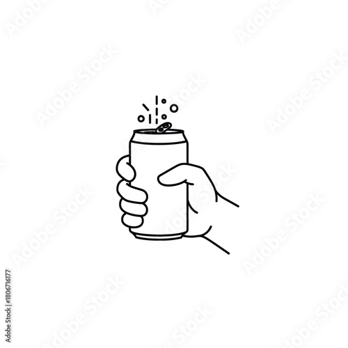 Hand holding beverage can opening icon vector illustration