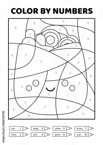 Color by number. Black and white. Kawaii doner kebab. Coloring page. Game for kids. Isolated vector illustration eps 10