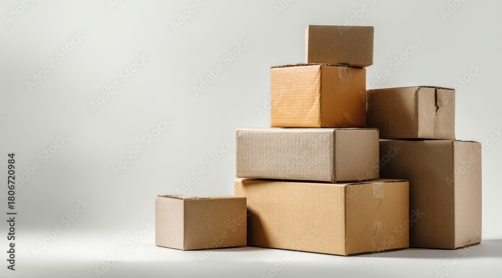 Obraz premium Stacked cardboard boxes against a plain background