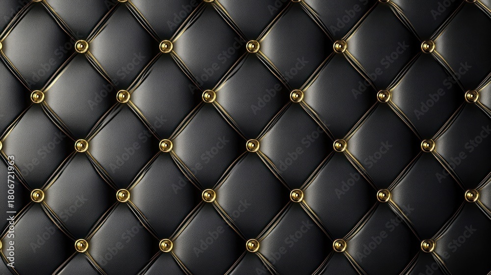 Obraz premium Elegant black leather upholstery with gold accents creates a luxurious feel