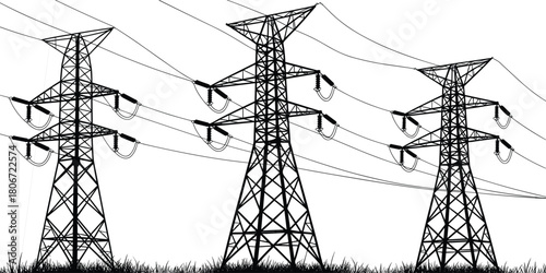 Electricity, power, energy, transmission, infrastructure, high-voltage, pylon, grid, utility, tower, engineering, cables, rural, landscape, lattice, structure, distribution,