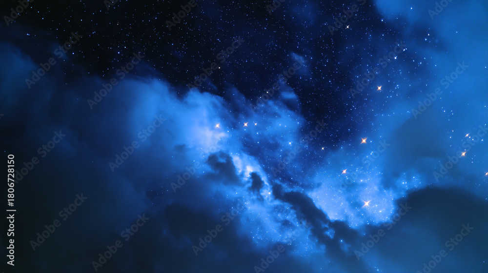 Fototapeta premium A captivating view of a dark blue night sky with clouds and scattered twinkling stars