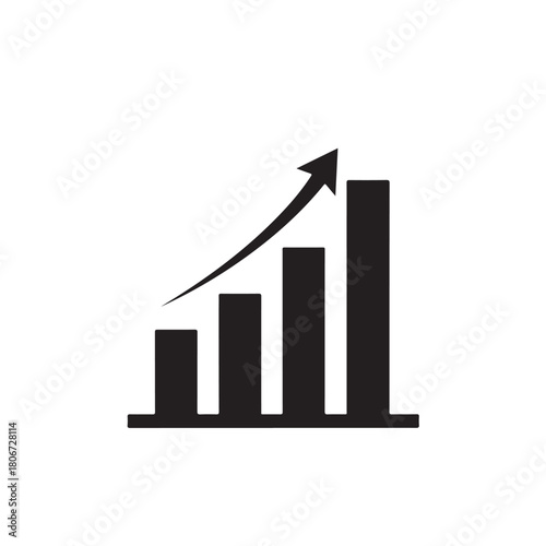 Growth bar chart with rising arrow depicting business progress.