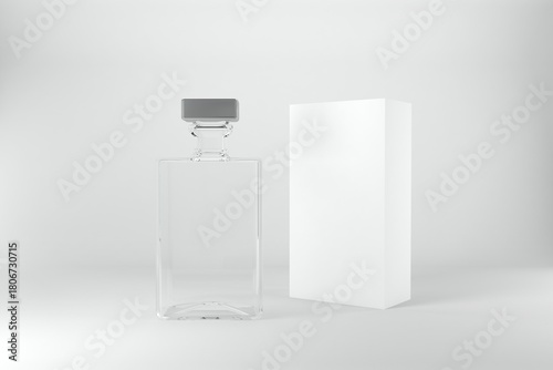 Elegant glass decanter with box for premium liquor branding and design mockups in a clean, modern style
