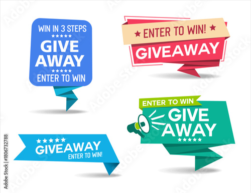 Giveaway enter and win word illustration gift box surprise style for social media