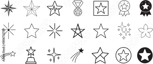  Minimal stars line art icon set in clean vector style, perfect for decoration, rating and design use.