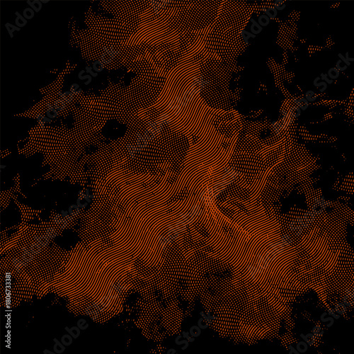 Halftone waves creating energetic, flame-inspired motion forms. Perfect for backgrounds, tech visuals, and creative digital artwork.