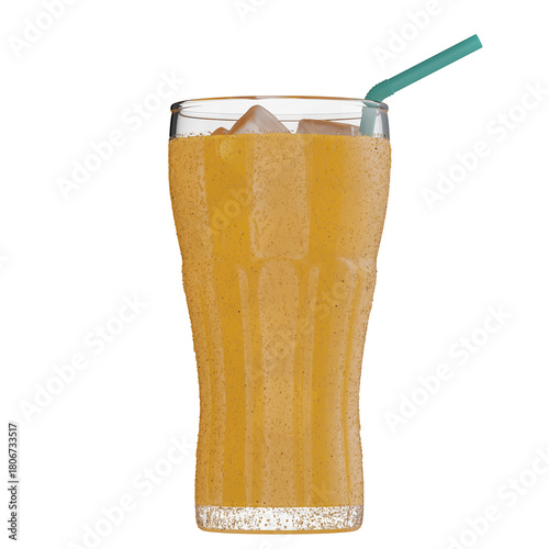 Φωτογραφία Glass of orange soda with ice, droplets, straw isolated transparent background 3