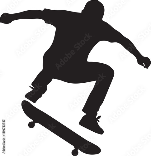 Dynamic skater silhouette performing an aerial trick on a skateboard in action