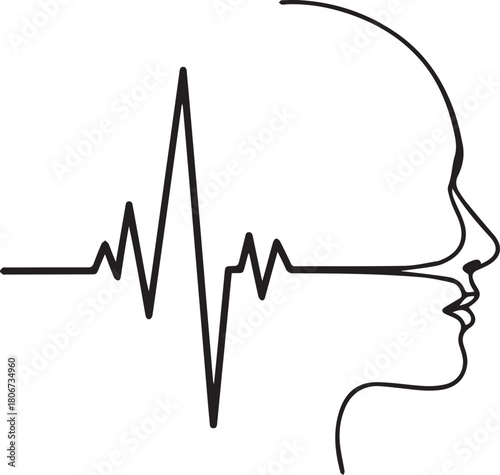 Conceptual image of a human profile merged with a heartbeat ekg line
