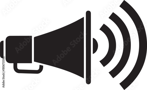 Black silhouette of a megaphone with sound waves emanating from it