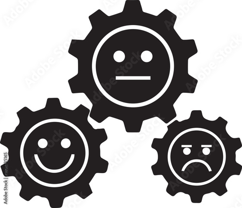 Three gears with different facial expressions representing emotions