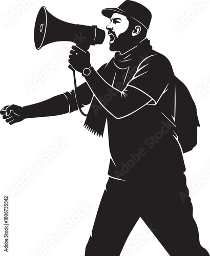 Man with megaphone leading a protest or demonstration