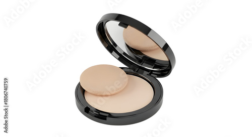 Open face powder compact with applicator isolated PNG with Transparent Background