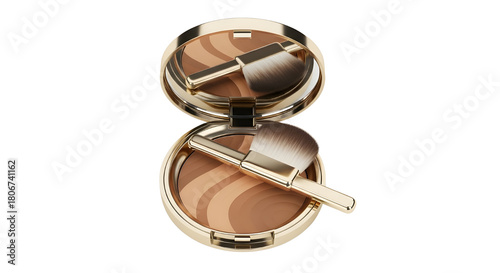 Open bronzer compact with brush isolated PNG with Transparent Background