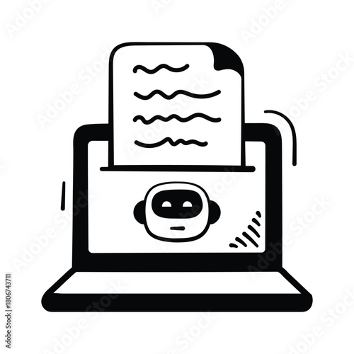 Hand drawn icon of ai writing tool generating digital content automatically