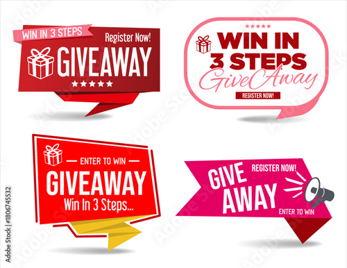 Giveaway enter and win word illustration gift box surprise style for social media
