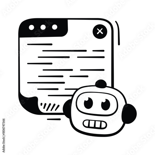 Hand drawn icon of smart AI assistant helping with tasks and productivity