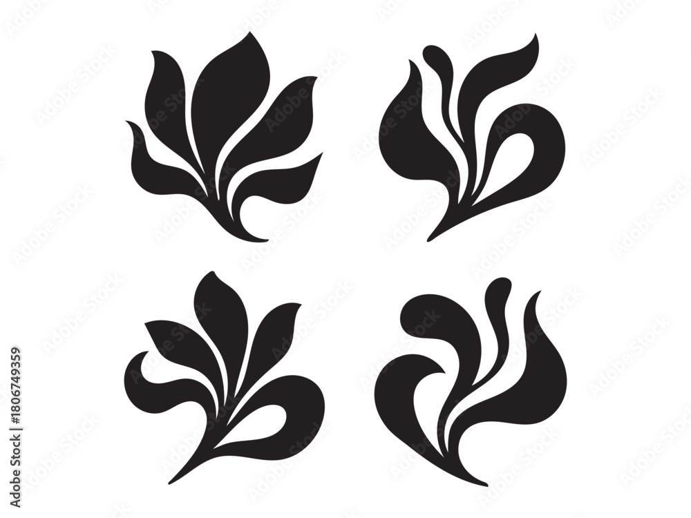 Fototapeta premium Four black decorative floral swirl ornaments