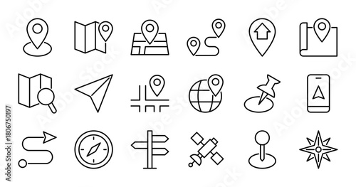 Map pin line icons set vector illustration. Editable stroke