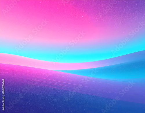 Neon pink-to-blue gradient with heavy grain noise, 80s vaporwave style